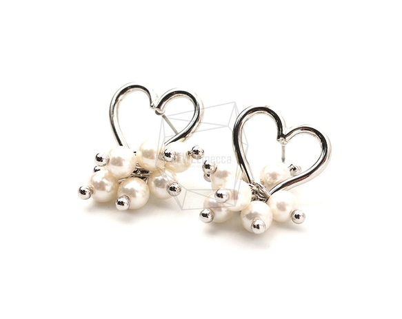 ERG-1737-R【2個入り】ハートパールピアス,Heart Pearl Earring Post 2枚目の画像