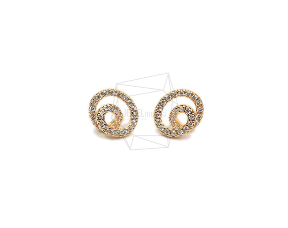 ERG-1850-G [2件]圓形立方耳環，圓形CZ耳釘 第1張的照片