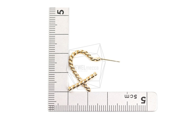 ERG-1857-G [2 件] 心形耳環，心形耳環柱 / 16mm x 23mm 第5張的照片