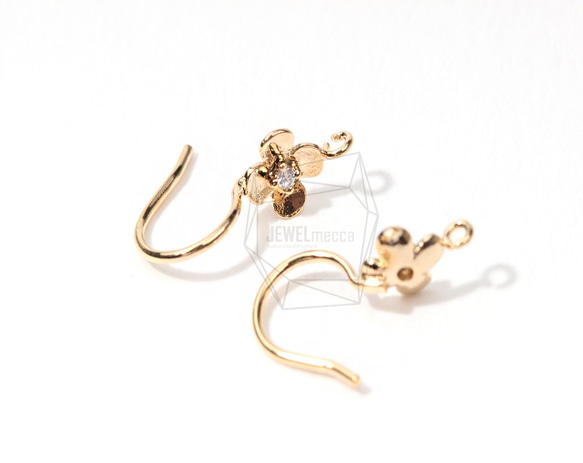 ERG-001-G【4個入り】フックピアスCZ Flower Earwires-French Hook Earrings 2枚目の画像