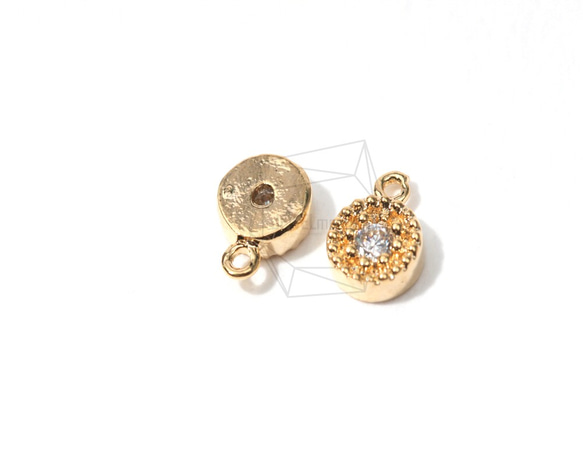 PDT-024-G【4個入り】CZラウンド型ペンダント,Cubic Zirconia Round Charm 1枚目の画像