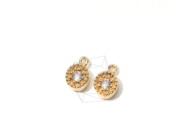 PDT-024-G【4個入り】CZラウンド型ペンダント,Cubic Zirconia Round Charm 2枚目の画像