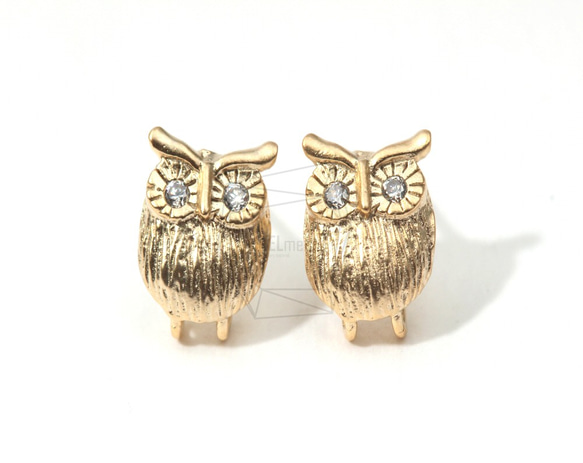 ERG-014-MG【4個入り】フクロウスタッドピアス,CZ Small Owl Stud Earring Supply 1枚目の画像