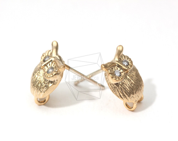 ERG-014-MG【4個入り】フクロウスタッドピアス,CZ Small Owl Stud Earring Supply 2枚目の画像