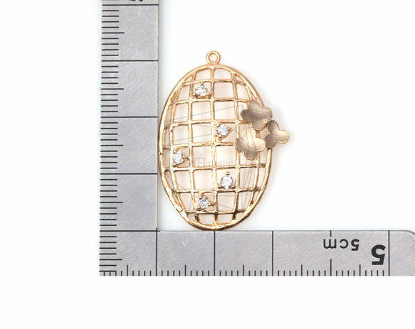 PDT-578-MG【2個入り】ネットフラワーペンダント,Net Pendant With Flowers and CZ 5枚目の画像