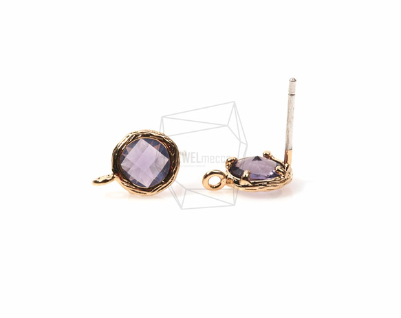 ERG-157-G【2個入り】ガラスピアス,Glass Post Earring(Amethyst)/ 8mmx10mm 2枚目の画像