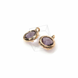 GLA-023-G【2個入り】ラウンドガラスチャーム,Round Framed Stone(Amethyst) 2枚目の画像