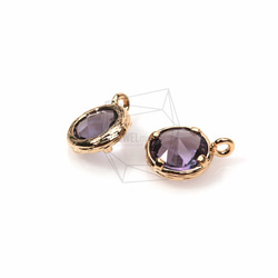 GLA-023-G【2個入り】ラウンドガラスチャーム,Round Framed Stone(Amethyst) 3枚目の画像