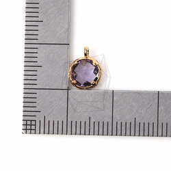 GLA-023-G【2個入り】ラウンドガラスチャーム,Round Framed Stone(Amethyst) 5枚目の画像