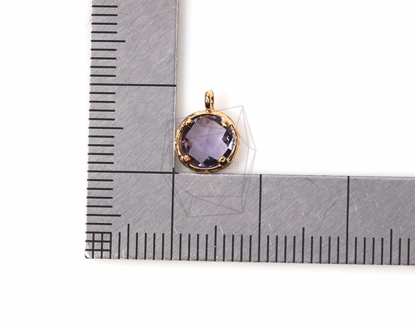 GLA-023-G【2個入り】ラウンドガラスチャーム,Round Framed Stone(Amethyst) 5枚目の画像