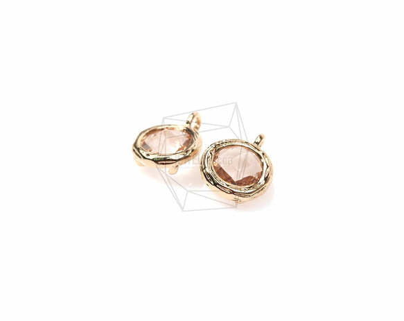 GLA-024-G【2個入り】ラウンドガラスチャーム,Round Framed Stone(Champagne) 2枚目の画像