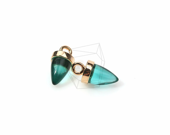 GLA-057-G【2個入り】ラウンドコーンガラス,Round Cone Glass Charm(Green) 4枚目の画像