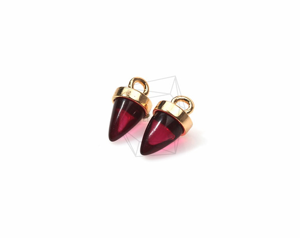 GLA-062-G【2個入り】ラウンドコーンガラス,Round Cone Glass Charm(Ruby) 2枚目の画像