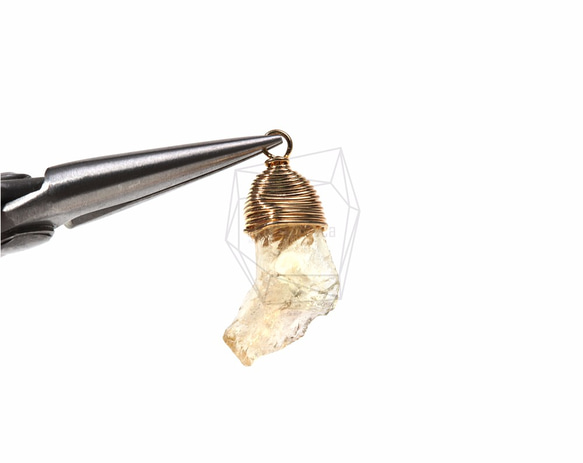 STO-005-C【2個入り】ワイアードレモン色ストーン,Wired Citrine Stone Pendant 4枚目の画像