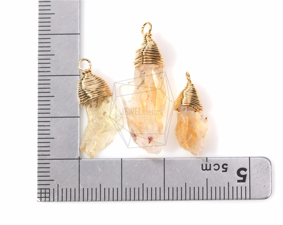 STO-005-C【2個入り】ワイアードレモン色ストーン,Wired Citrine Stone Pendant 5枚目の画像