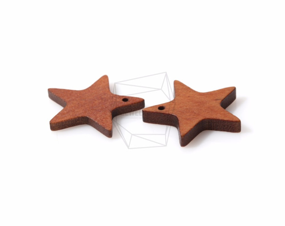 BSC-141-G【4個入り】スターウッドビーズ,Star Wooden Beads /22mm x 22mm 3枚目の画像