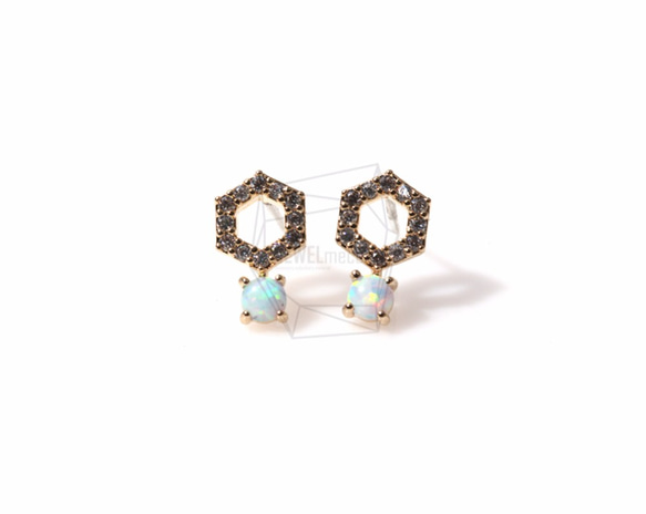 ERG-357-G【2個入り】CZペンタゴンピアス,CZ Iridescent Pentagon Earring 1枚目の画像