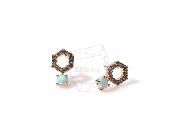 ERG-357-G【2個入り】CZペンタゴンピアス,CZ Iridescent Pentagon Earring 2枚目の画像