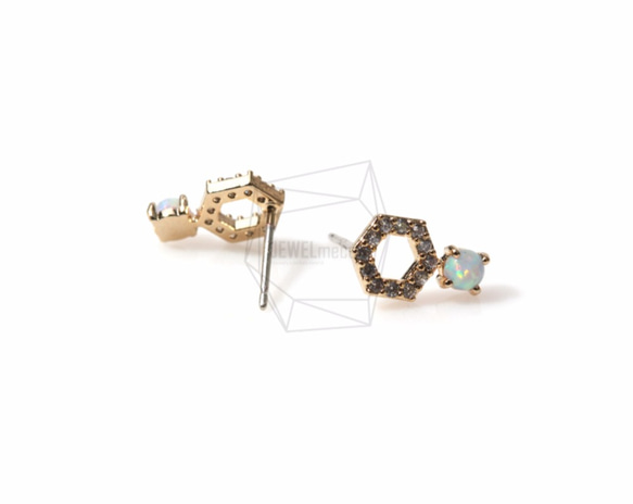 ERG-357-G【2個入り】CZペンタゴンピアス,CZ Iridescent Pentagon Earring 3枚目の画像