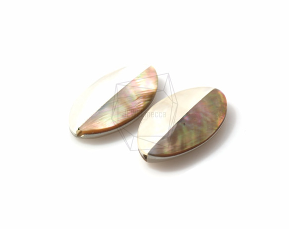 PEA-023-G【2個入り】オーバル螺鈿ビーズ, Mother of Pearl shell beads 2枚目の画像