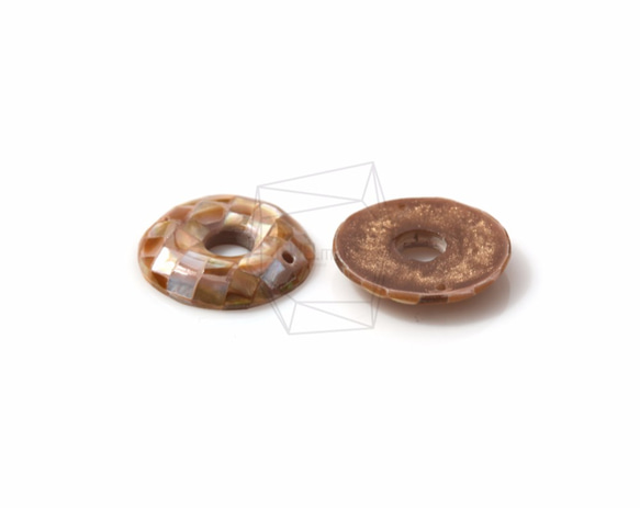 PEA-036-G【2個入り】モザイクドーナツ螺鈿ビーズ, Mother of Pearl Mosaic donut 3枚目の画像