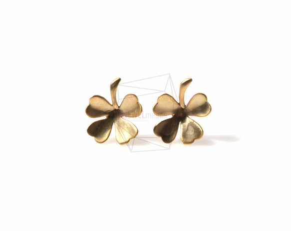 ERG-437-MG【2個入り】四つ葉のクローバーピアス,Four Leaf Clover Earring Post 1枚目の画像