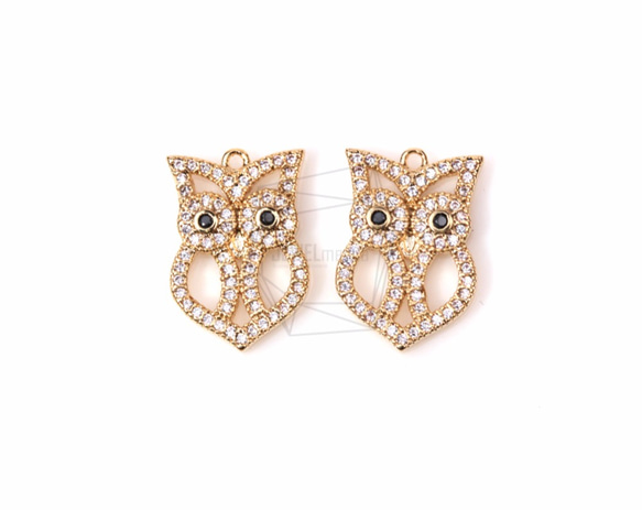 PDT-1222-G【1個入り】CZフクロウペンダント,Cubic Zirconia Setting owl 1枚目の画像