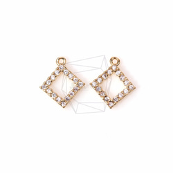 PDT-1224-G【2個入り】CZダイヤモンドペンダント,Cubic Zirconia Setting rhombus 1枚目の画像