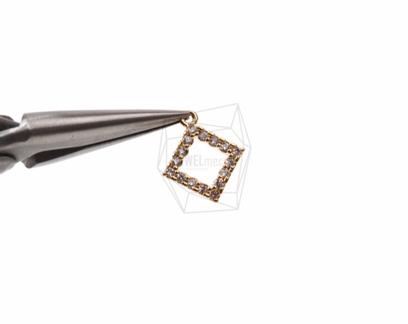 PDT-1224-G【2個入り】CZダイヤモンドペンダント,Cubic Zirconia Setting rhombus 4枚目の画像