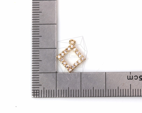 PDT-1224-G【2個入り】CZダイヤモンドペンダント,Cubic Zirconia Setting rhombus 5枚目の画像