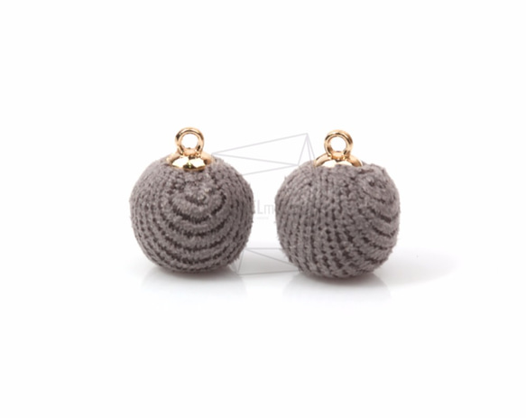 BSC-368-G【4件】織物珠子飾物，織物球形飾物/ 15毫米x 17毫米 第1張的照片