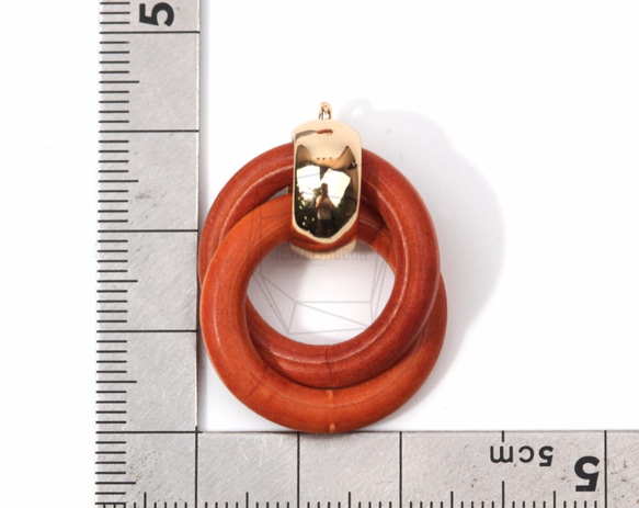 BSC-407-G【2個入り】ダブルリングウッドチャーム,Double ring Wooden Charm 5枚目の画像