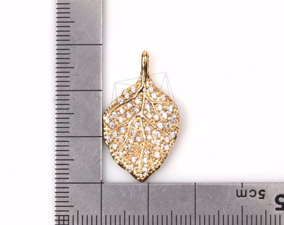 PDT-1247-G【1個入り】リーフCZペンダント,Adorable Leaf CZ Pendant 5枚目の画像