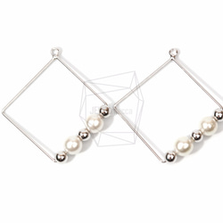 PDT-1254-R【2個入り】ワイヤーロンバスパール,Wire Rhombus With Pearls Pendant 1枚目の画像
