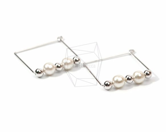 PDT-1254-R【2個入り】ワイヤーロンバスパール,Wire Rhombus With Pearls Pendant 2枚目の画像