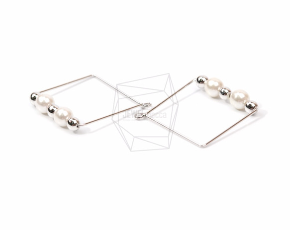 PDT-1254-R【2個入り】ワイヤーロンバスパール,Wire Rhombus With Pearls Pendant 3枚目の画像