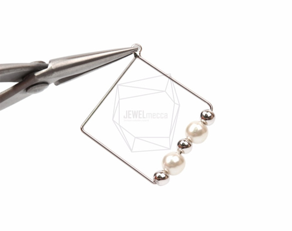 PDT-1254-R【2個入り】ワイヤーロンバスパール,Wire Rhombus With Pearls Pendant 4枚目の画像