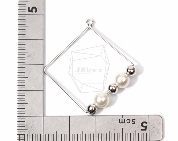 PDT-1254-R【2個入り】ワイヤーロンバスパール,Wire Rhombus With Pearls Pendant 5枚目の画像