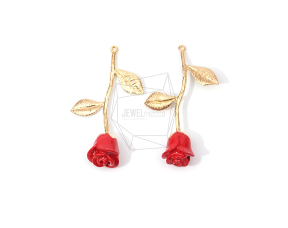 PDT-1316-MG【1個入り】ローズペンダント,Rose Pendant/Red Petal Rose Charm 3枚目の画像