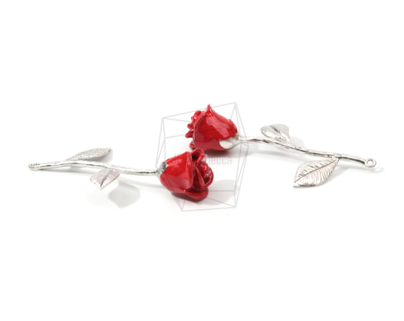 PDT-1316-MR【1個入り】ローズペンダント,Rose Pendant/Red Petal Rose Charm 2枚目の画像