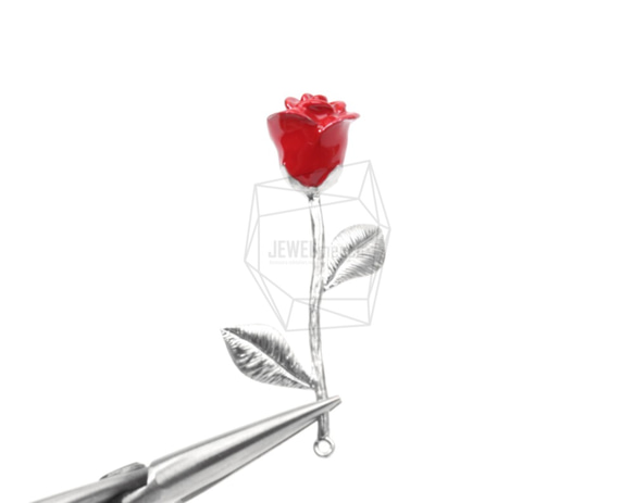 PDT-1316-MR【1個入り】ローズペンダント,Rose Pendant/Red Petal Rose Charm 4枚目の画像