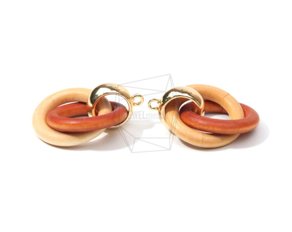 BSC-486-G【2個入り】ダブルリングウッドチャーム,Double ring Wooden Charm 3枚目の画像