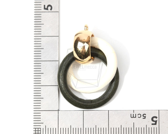 BSC-487-G【2個入り】ダブルリングウッドチャーム,Double ring Wooden Charm 5枚目の画像