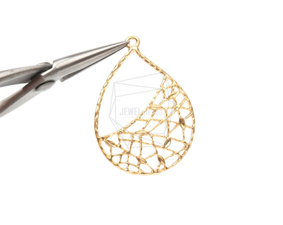 PDT-1446-MG【2個入り】リーフネットペンダント,Leaf Net Teardrop Pendant/30mm 4枚目の画像