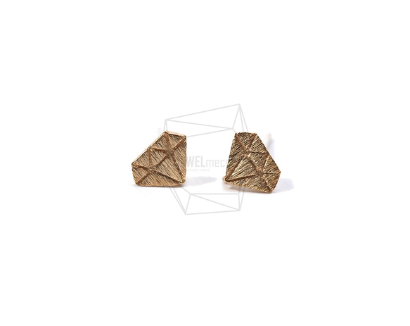 ERG-893-G【每包2件】鑽石形狀耳環，鑽石形狀拉絲紋理 第1張的照片