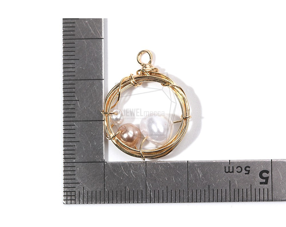 PDT-1767-G【2個入り】ワイヤーラウンドペンダント,Wire Round With Imitation Pear 5枚目の画像