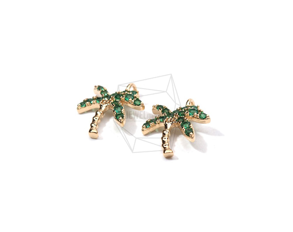 PDT-1835-G【2個入り】パームツリーペンダント,Cubic Zirconia Palm Tree Pendant 2枚目の画像