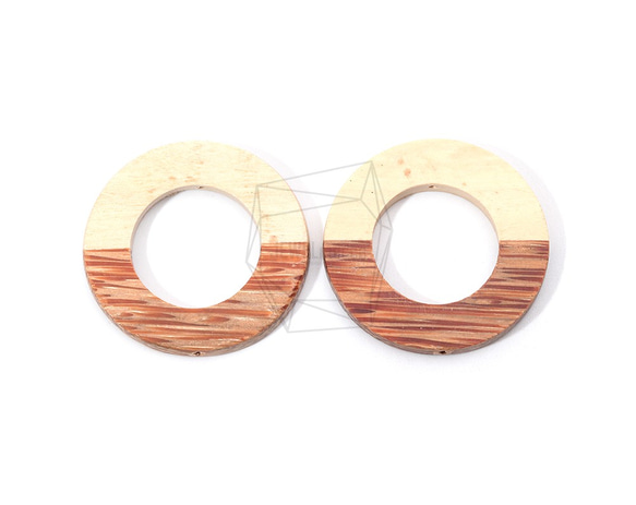 BSC-606-G【2個入り】サークルウッドビーズ,Circle Wooden Beads 1枚目の画像