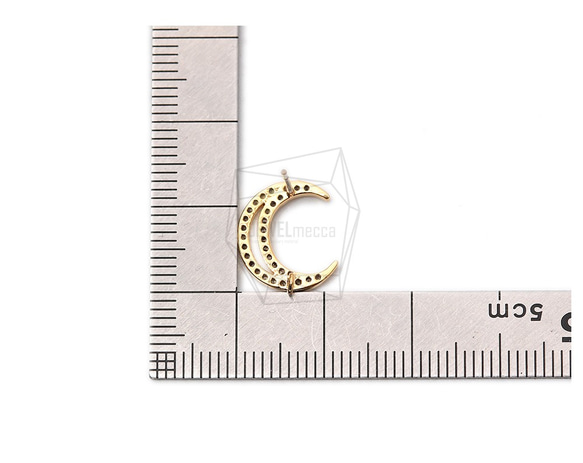 ERG-1087-G【2個入り】CZムーンピアス,CZ Moon Earring Post/12mm x 13mm 5枚目の画像
