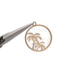 PDT-2115-MG【2個入り】ヤシペンダント,Round Palm tree Pendant/17mm X 20mm 4枚目の画像